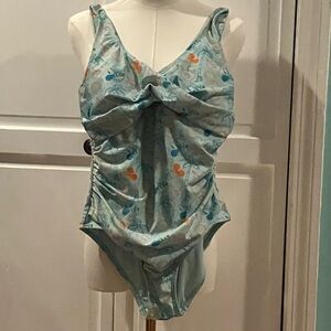 Stylish Blue Floral Women Swim One Piece